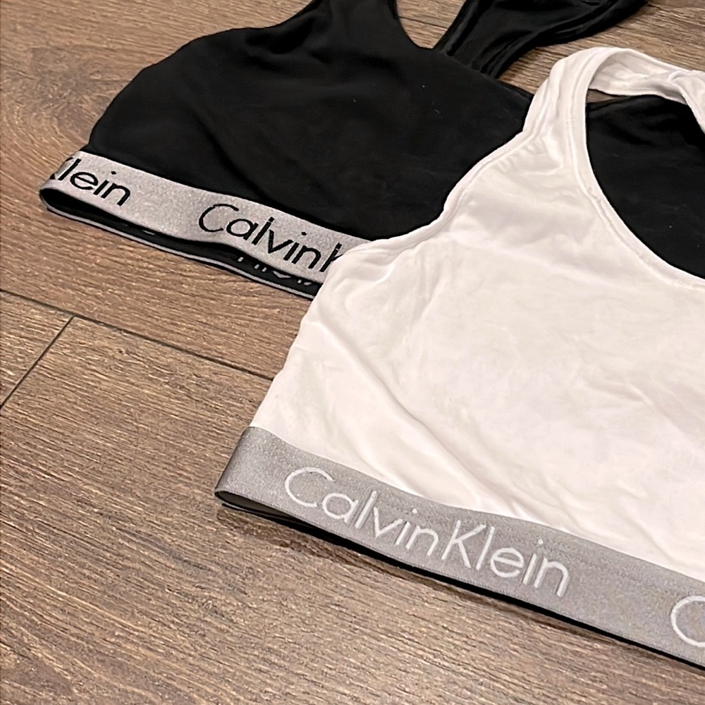 Calvin Klein Modern Unlined Cotton Bralettes in Black and White - Picture 5 of 5